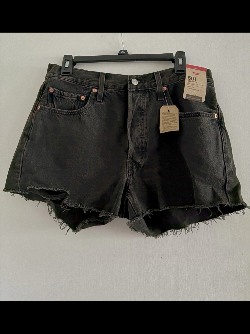 Levi's Black Frayed Hem Denim Shorts